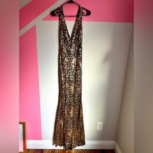Gold and black formal sequin gown